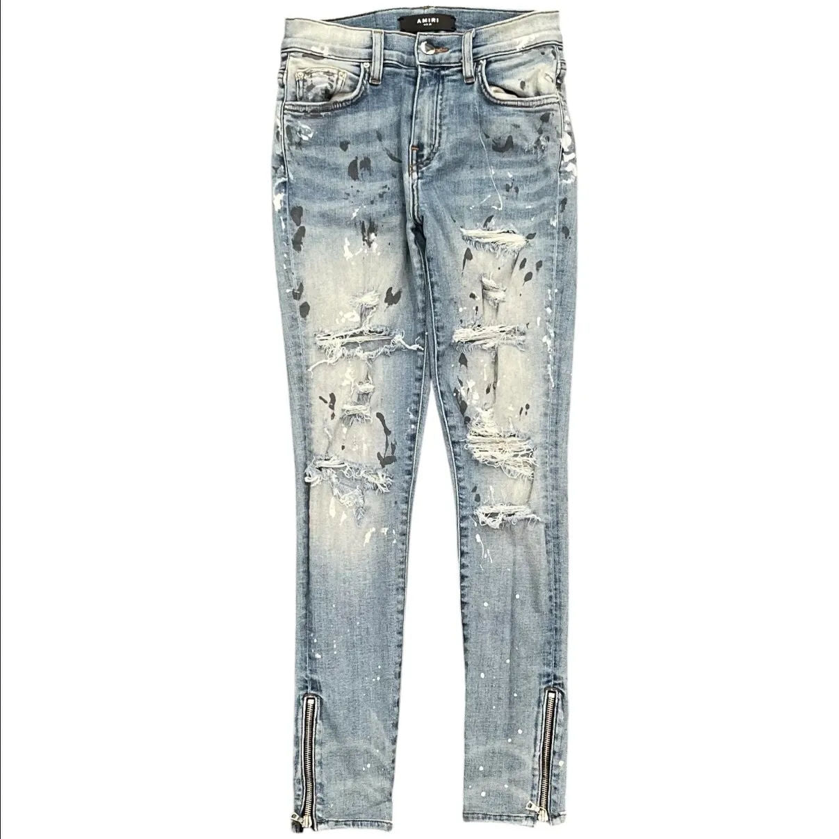 Amiri Distressed Paint Splatter Skinny Jean (Clay Indigo) - Preowned