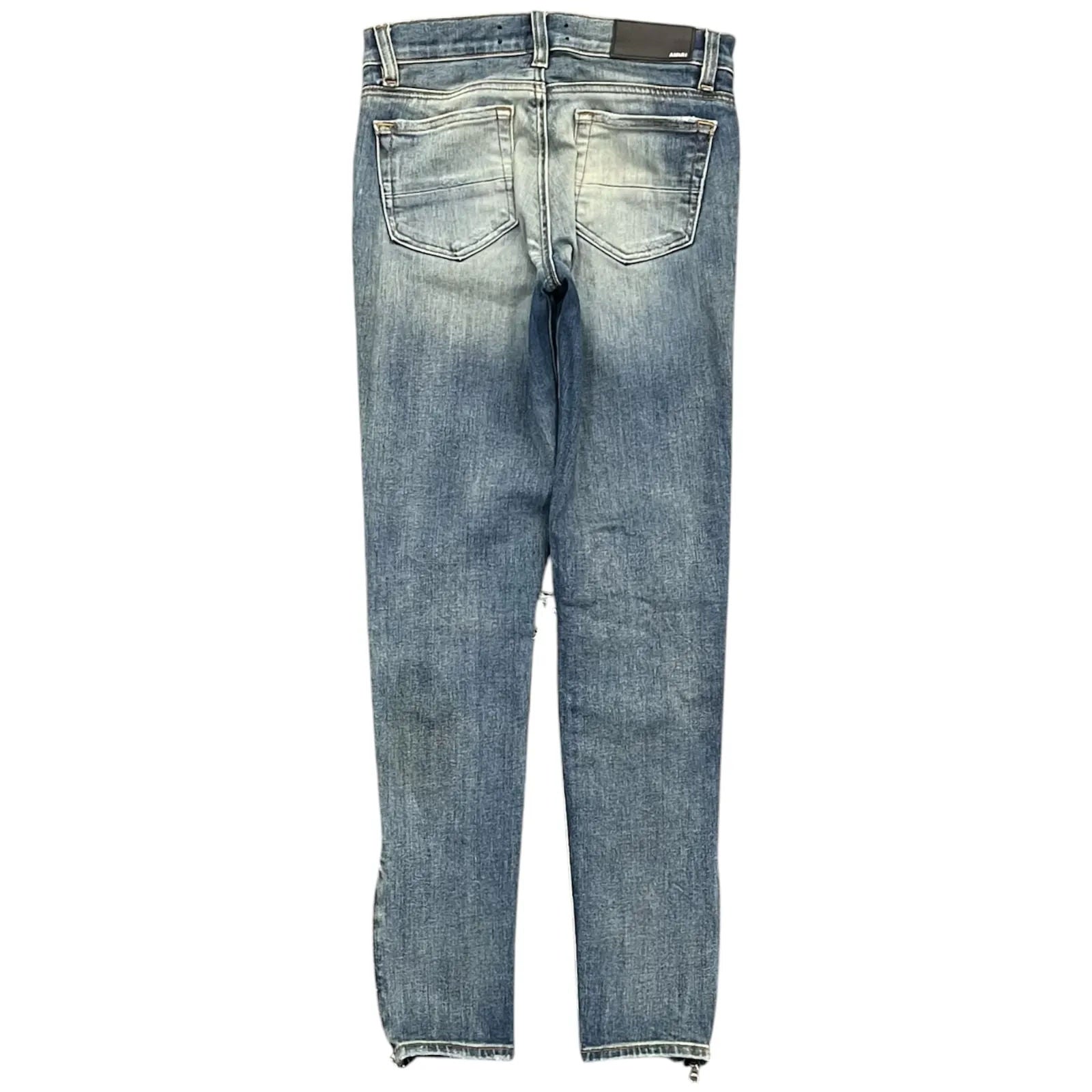 Amiri Mx1 Black Leather Patch Jean (Mid Indigo) - Preowned