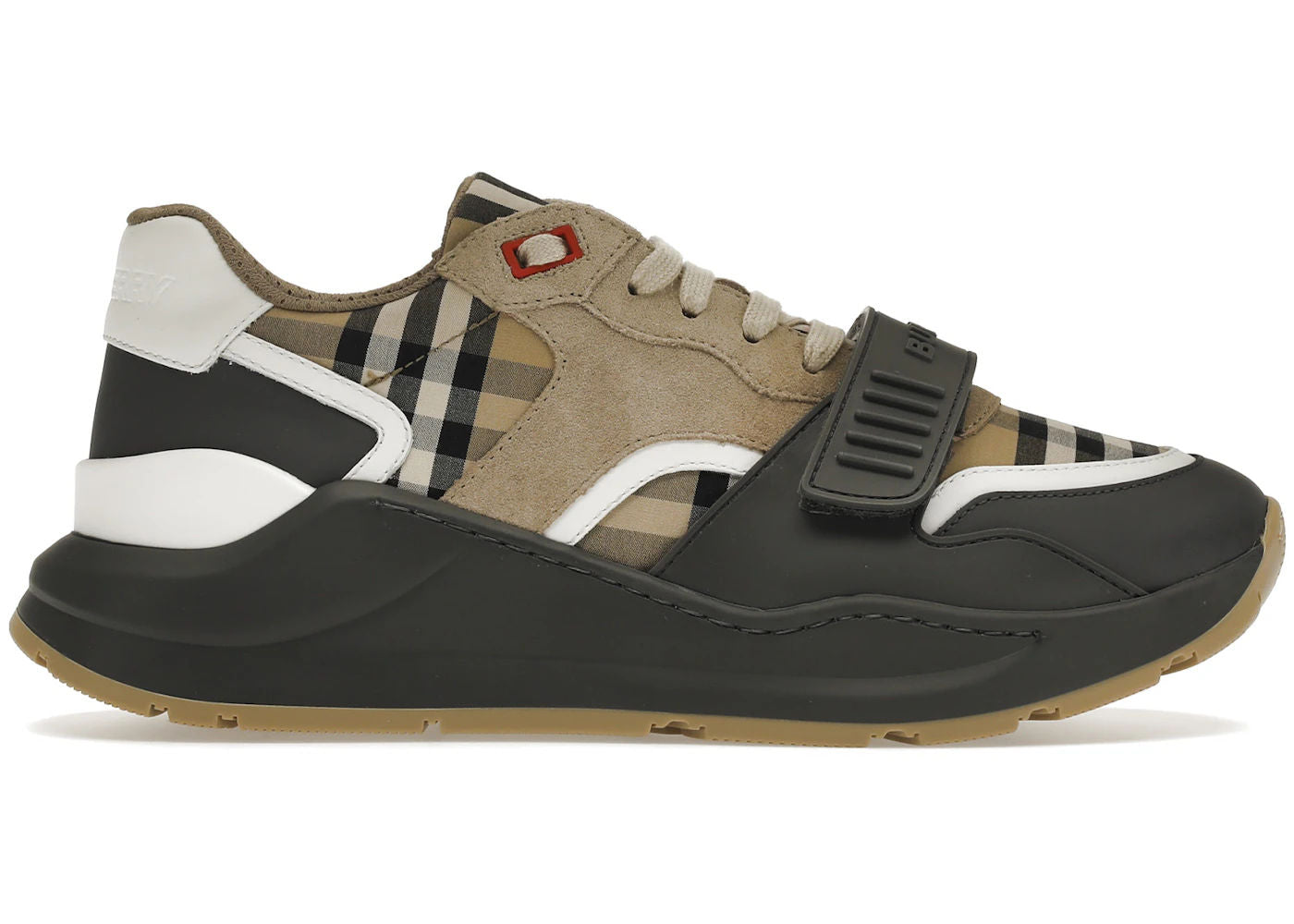 Burberry Ramsey Vintage Check Suede Leather Sneakers Grey Archive Beige - Preowned