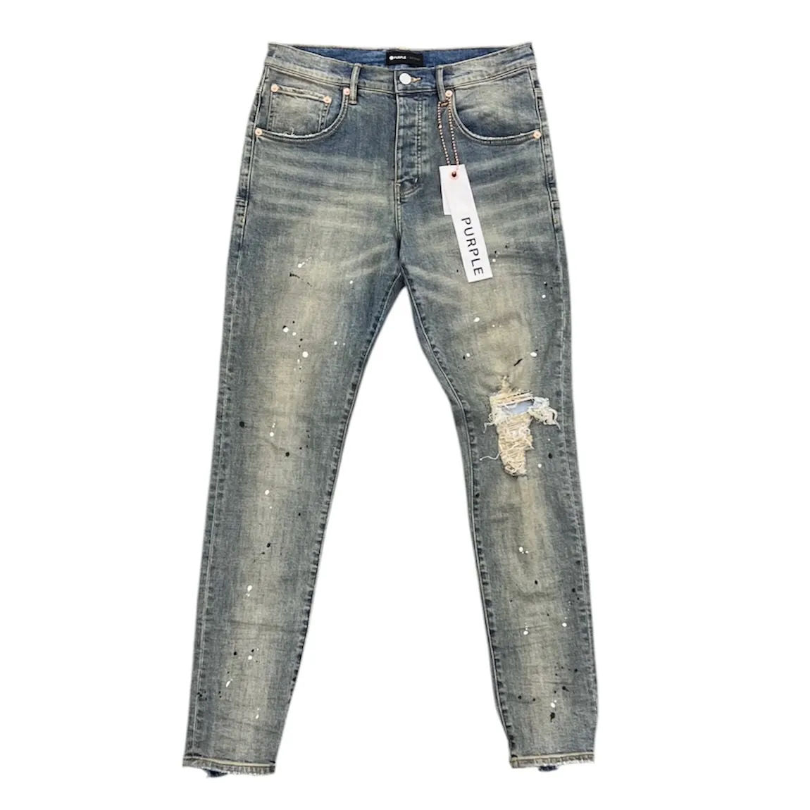 Purple Brand Purple Brand Mid Rise Destroy Paint Jeans Blue - Preowned