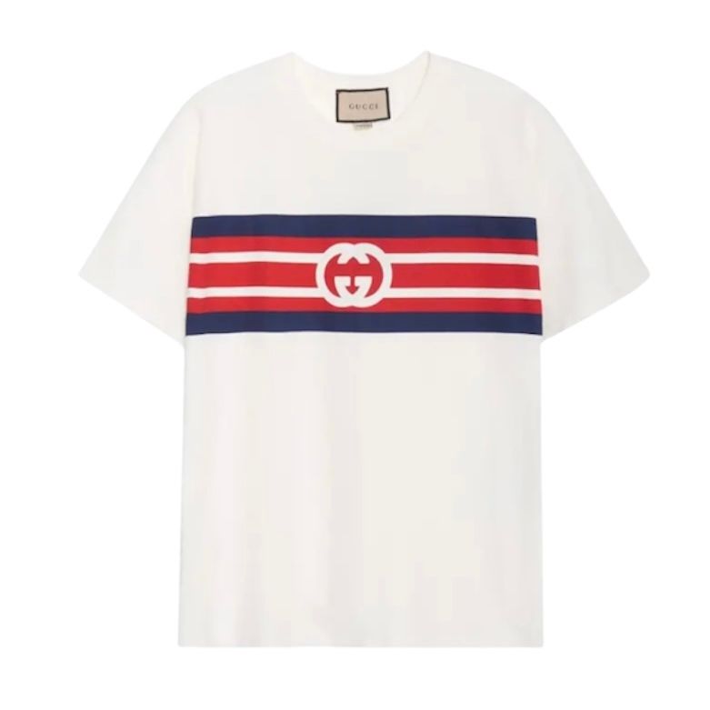 Gucci Interlock G Striped Tee (White) - Preowned