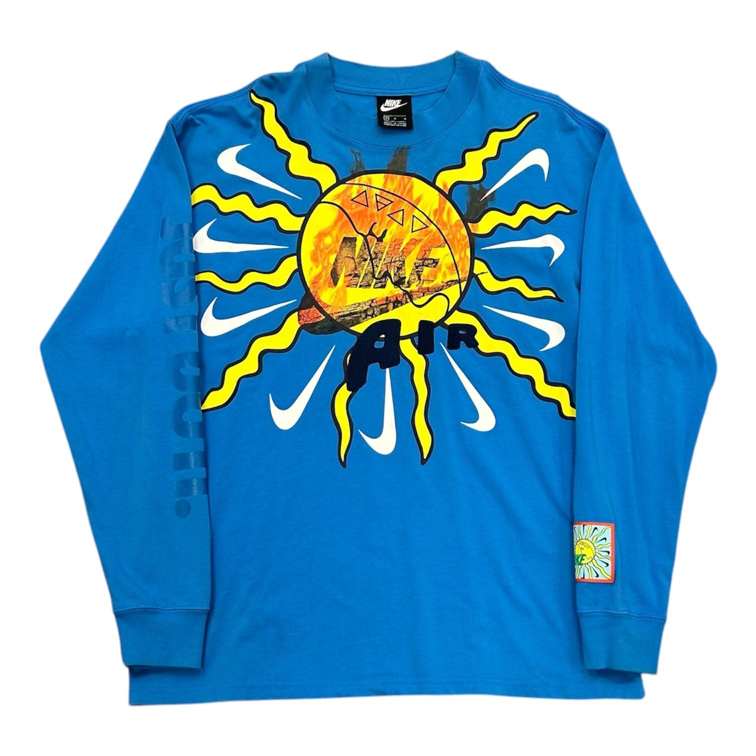 Nike Mock Element Logo Printing Round Neck Longsleeve Tee (Blue) - Preowned