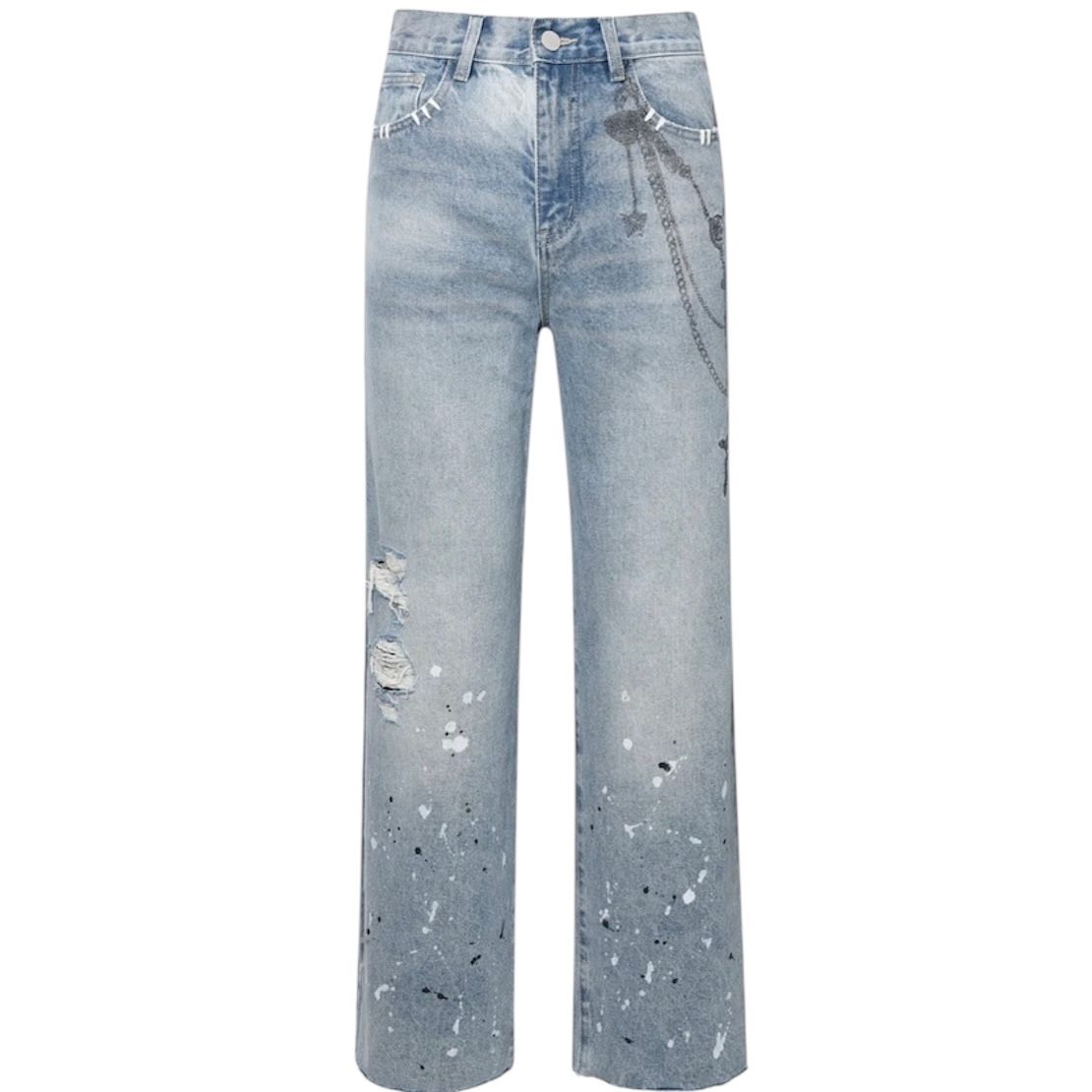 Birth Of Royal Child Chain Ink Print Detailed Patch Jean - Preowned