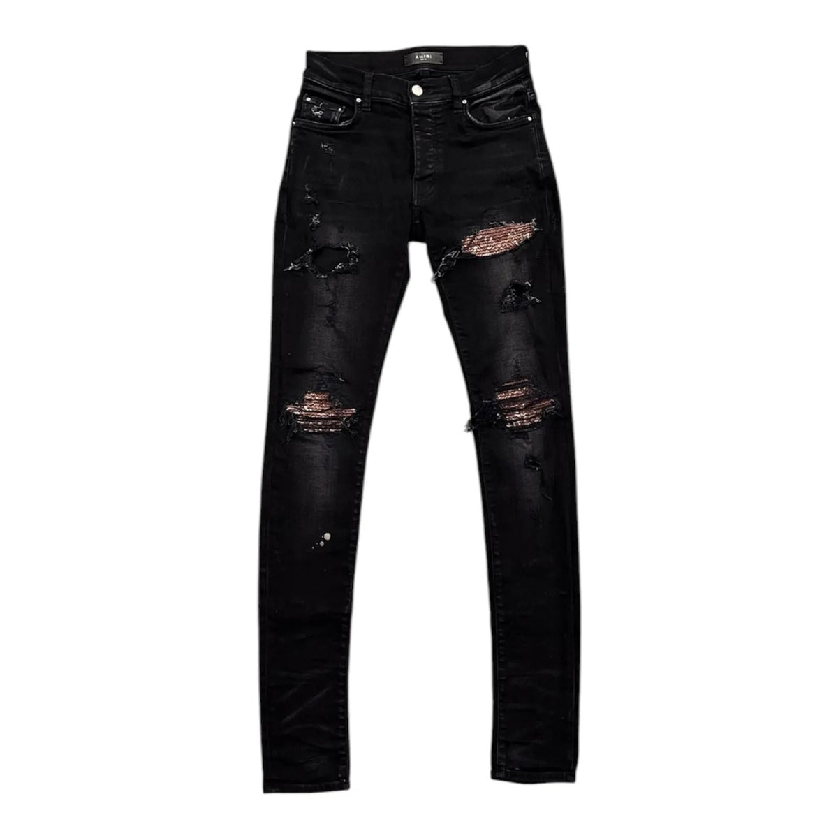Amiri MX1 Brown Bandana Patch Destroyed Jean (Black) - Preowned