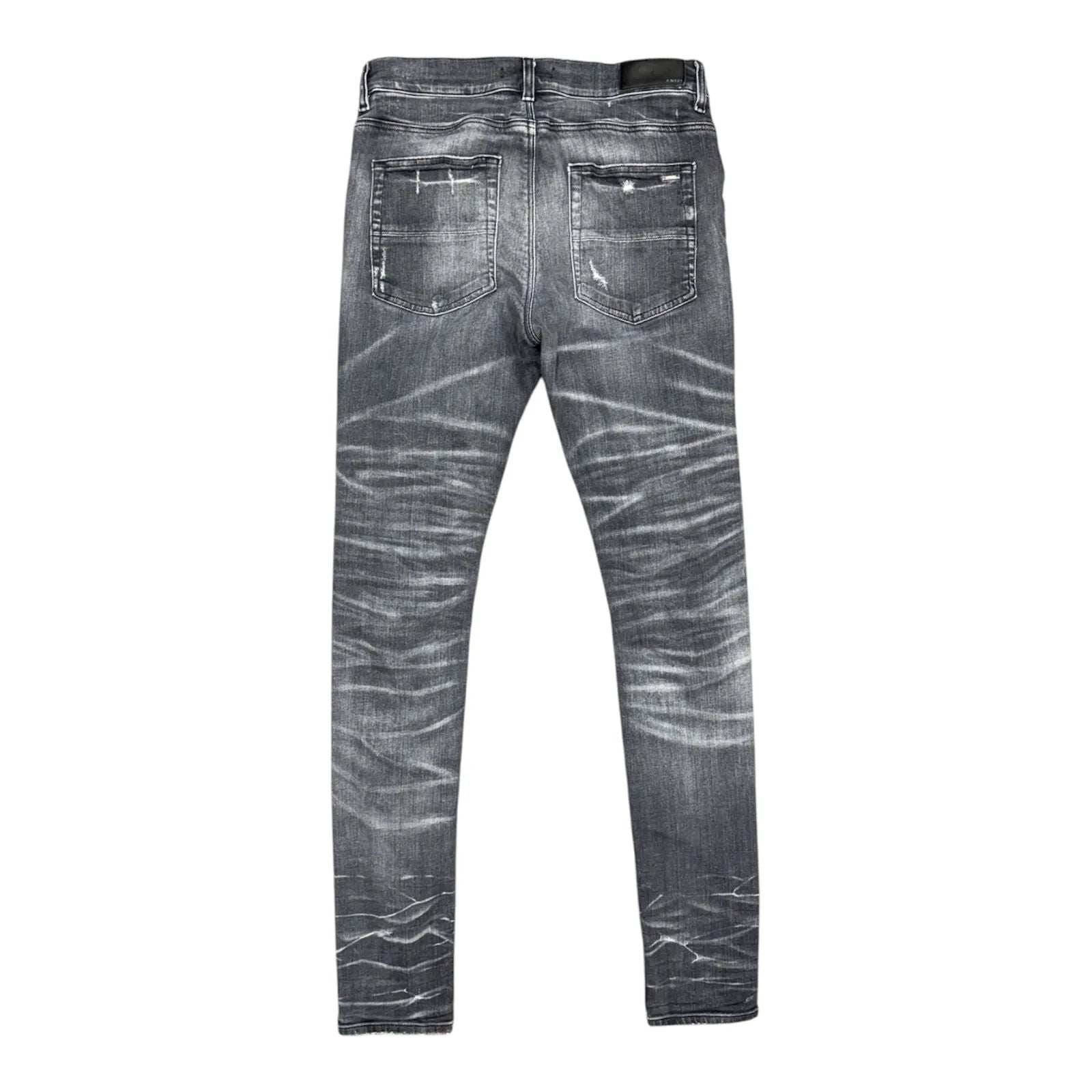 Amiri MX1 Black Leather Patch Jeans (Grey) - Preowned