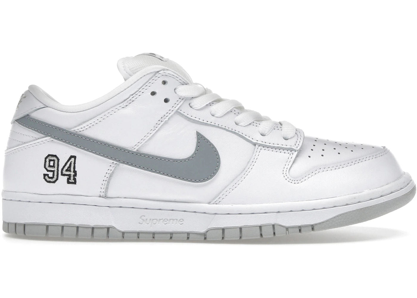 BRAND NEW STEAL - Nike SB Dunk Low Supreme 94 White Metallic Silver