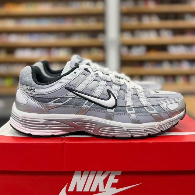 Nike P-6000 Metallic Silver Summit White-Wolf Grey - Preowned