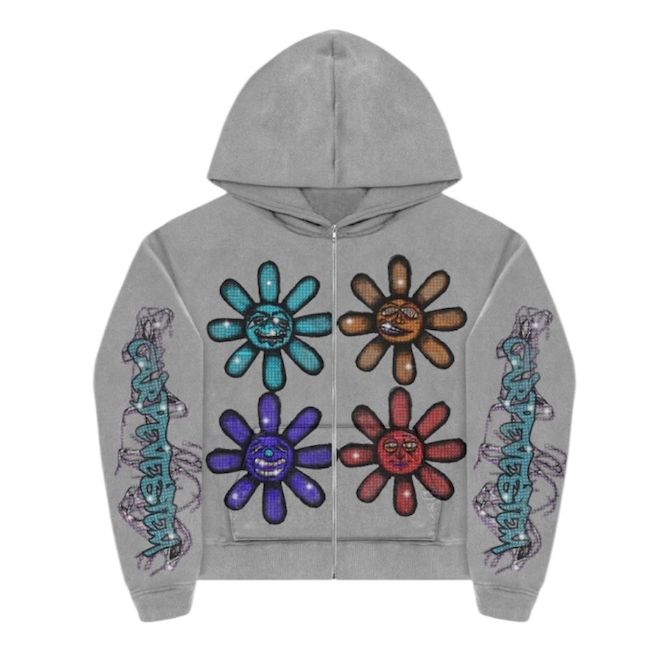 Carpe Vestem Rhinestone Mood Zip Up Hoodie (Gray)