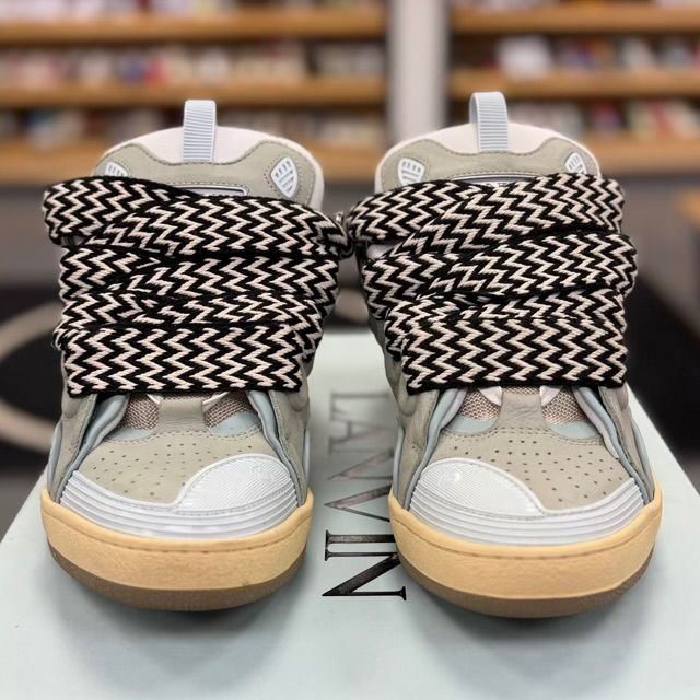 Lanvin Leather Curb Sneaker Pale Blue - Preowned