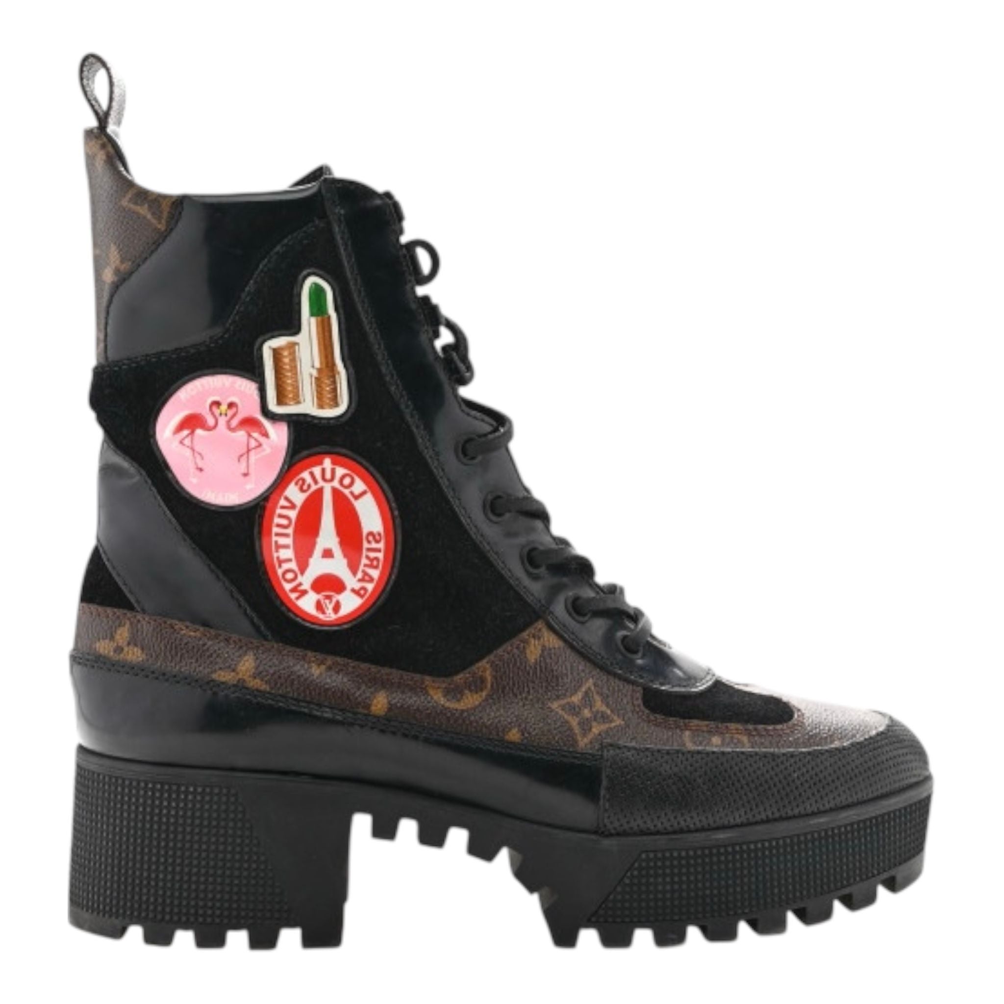 Louis Vuitton Leather Checkpoint Suede Combat Boot (Monogram) - Preowned