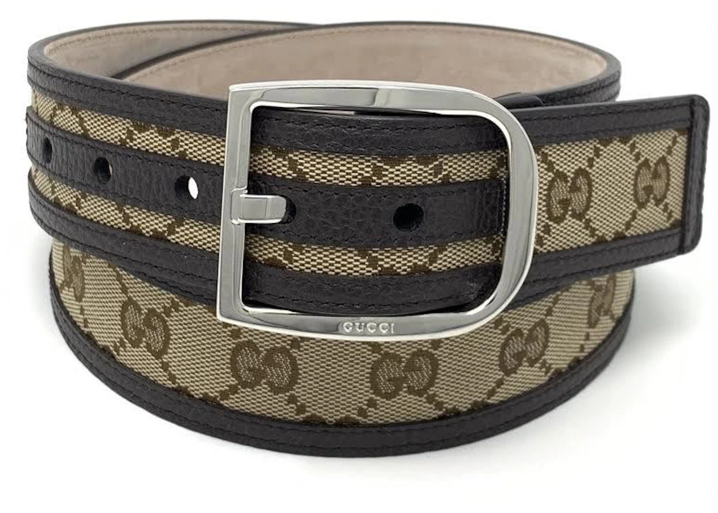 Gucci Belt GG Supreme Leather Trimmed 1.5W Beige/Ebony - Preowned