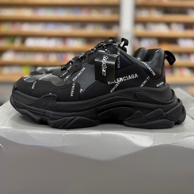Balenciaga Triple S Allover Logo Black - Preowned