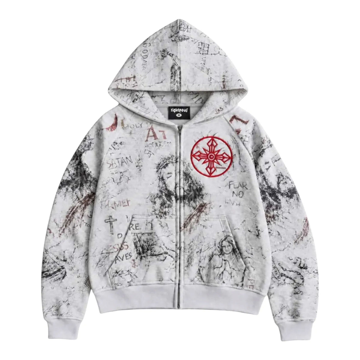 We Are Righteous Fear No Evil Zip Up Hoodie (Grey)