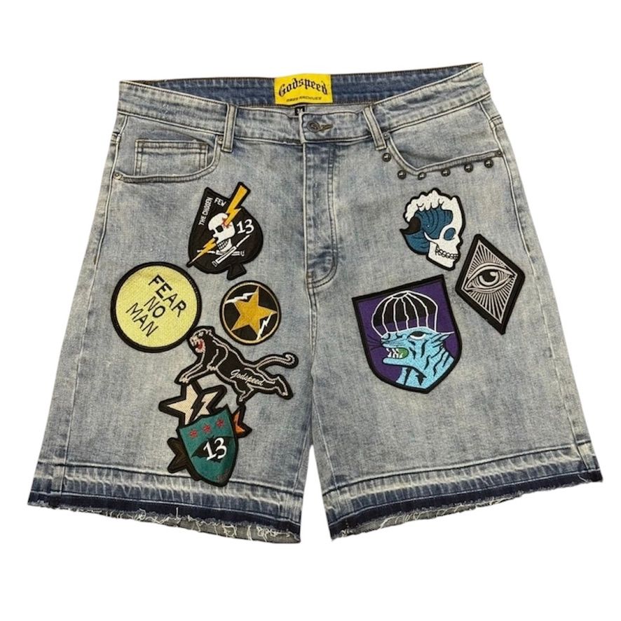Godspeed Patchwork Denim Shorts (blue)