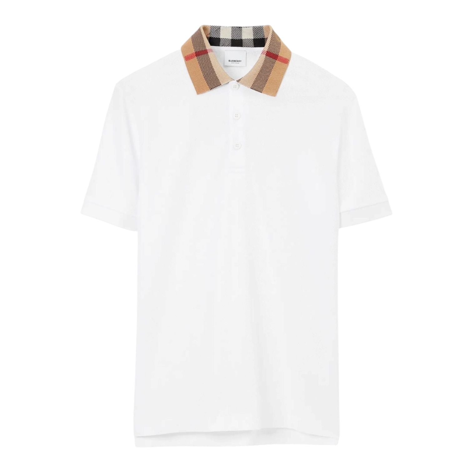 Burberry Check Collar Cotton Polo (White)