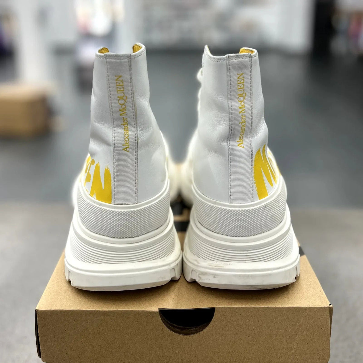 Alexander McQueen Tread Slick Boot Graffiti White Yellow Pop - Preowned