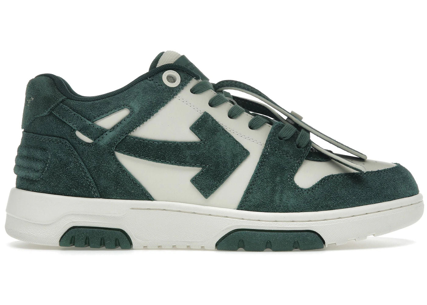 OFF-WHITE Out Of Office "OOO" Low Tops Jet Green Ecru Suede - Preowned