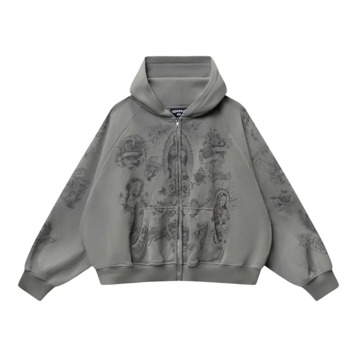 We Are Righteous Mother Of Mercy Zip Up Hoodie (Grey)