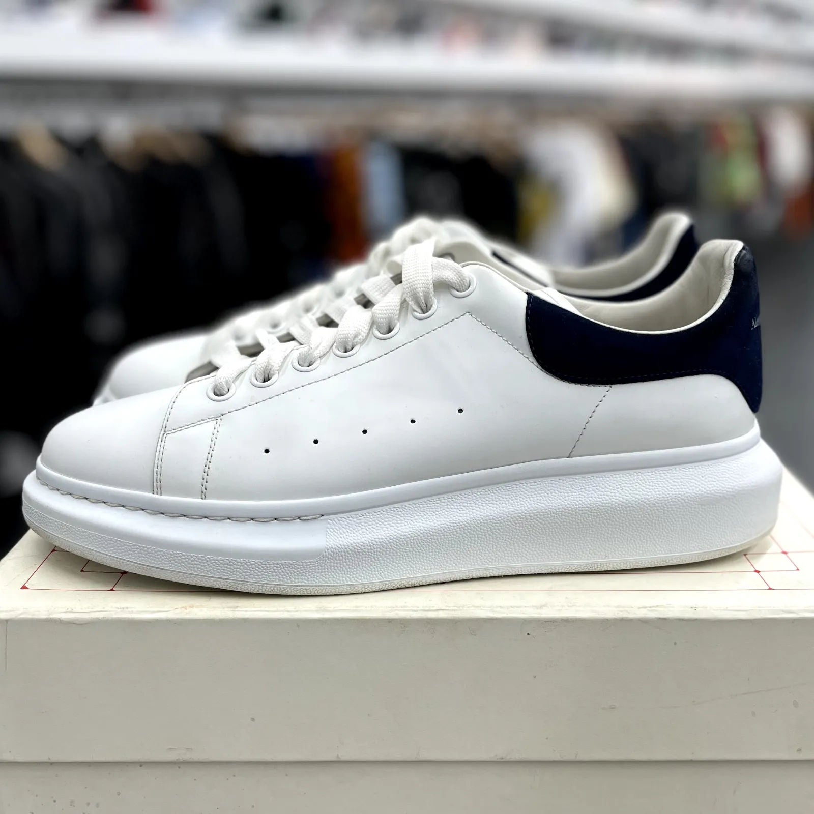 Alexander McQueen Oversized Double Heel White Navy Light Blue - Preowned