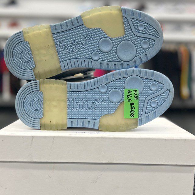 Off-White Out Of Office Calf Leather White Baby Blue (Women's) - Preowned