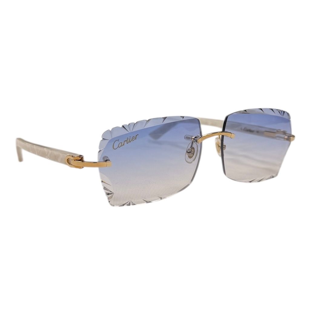 Cartier Glasses (White Acetate Sticks/Blue Diamond Cut Lenses)
