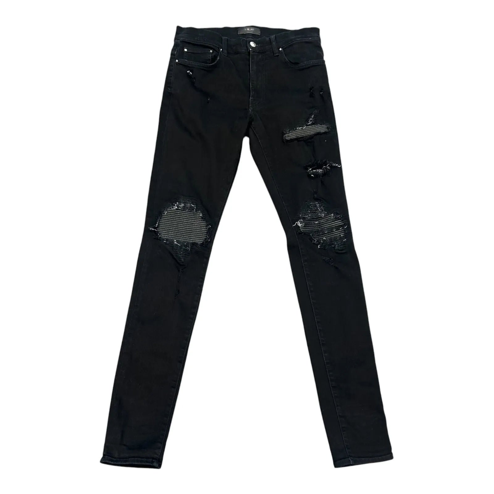 Amiri MX1 Leather Patch Jean (Black) - Preowned