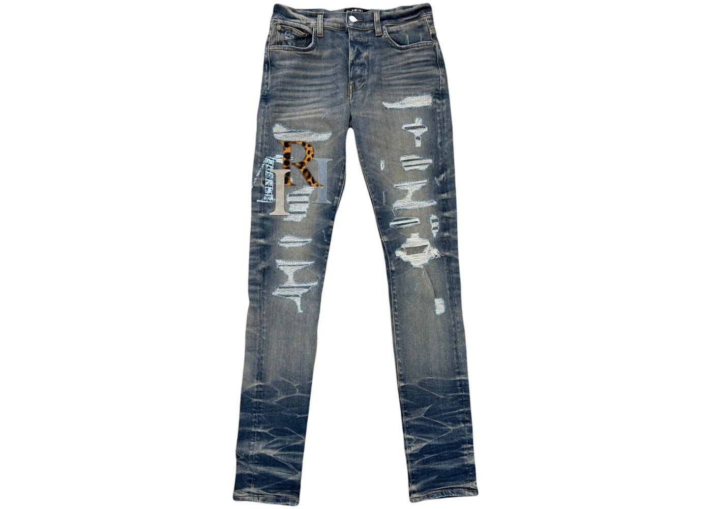 AMIRI Leather Staggered Logo Jeans Vintage Indigo