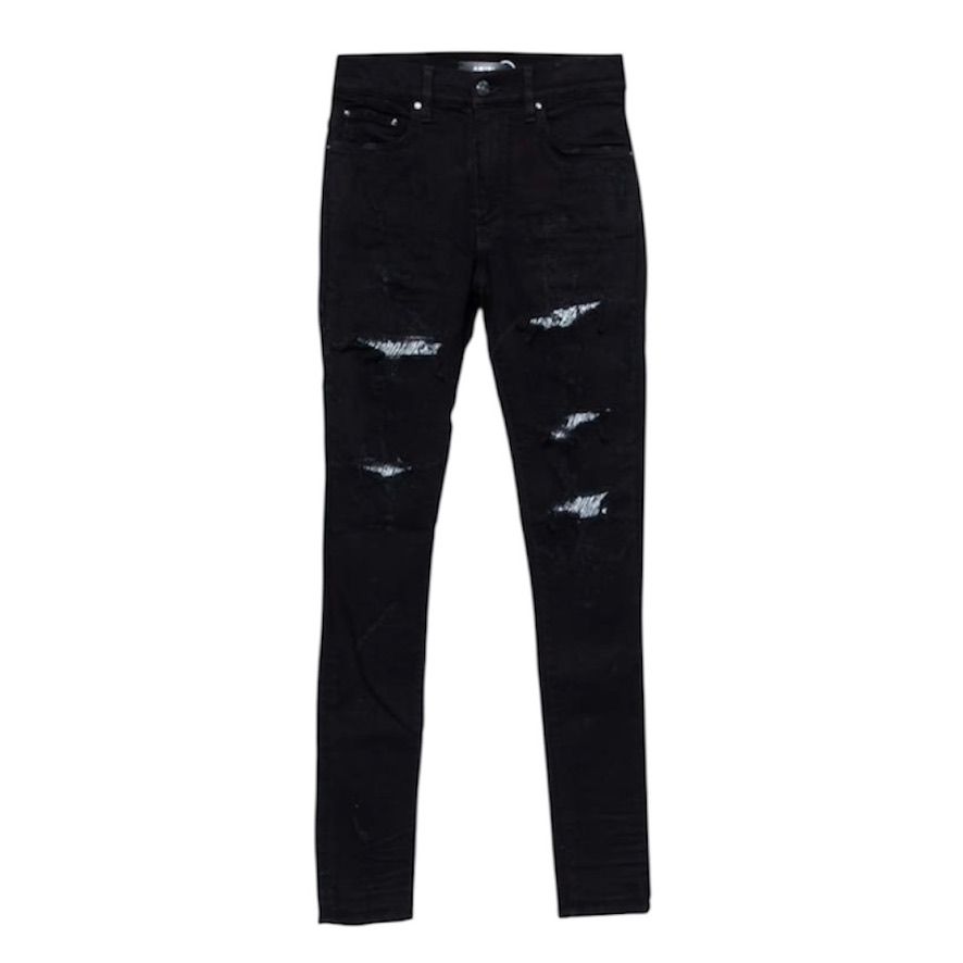 Amiri Distressed Sequined Zebra Patch Skinny Jean (Black)