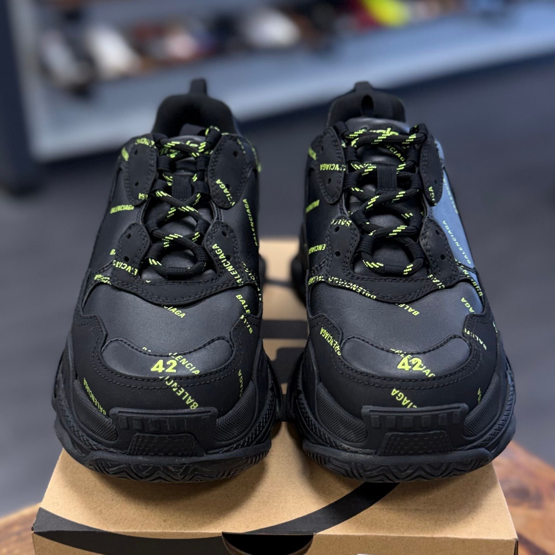Balenciaga Triple S Allover Logo Black Green - Preowned