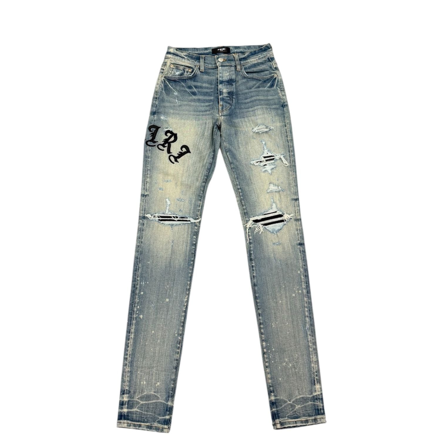 Amiri Old English Leather Logo Jean (Clay Indigo) - Preowned