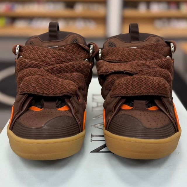 Lanvin SSense Exclusive Leather Curb Sneakers (Brown) - Preowned