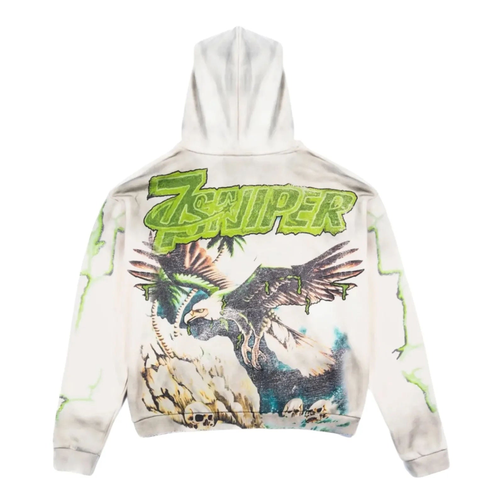 Triple 7's x Sniper Gang Vulture Zip Up Hoodie (Cream) - Preowned