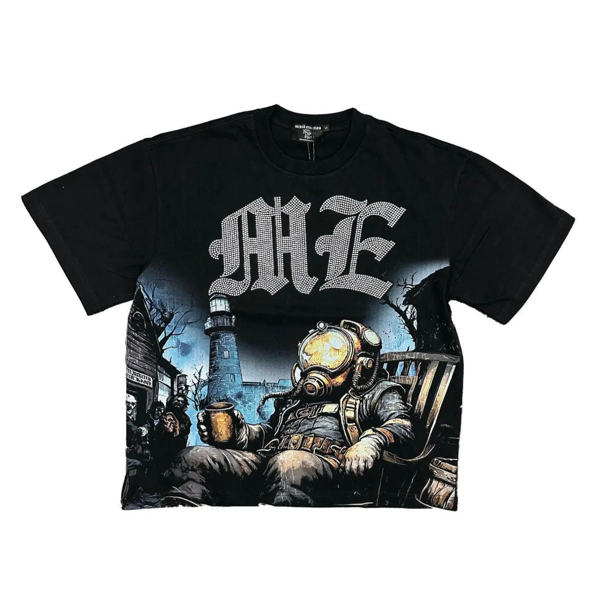 Mixed Emotion Astronaut Rhinestone Tee (Black) - Preowned