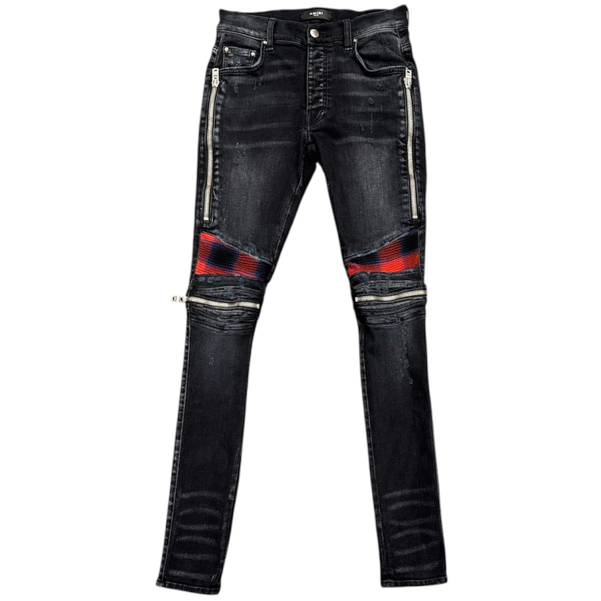 Amiri MX2 Plaid Moto Jeans (Black Wash/Navy) - Preowned