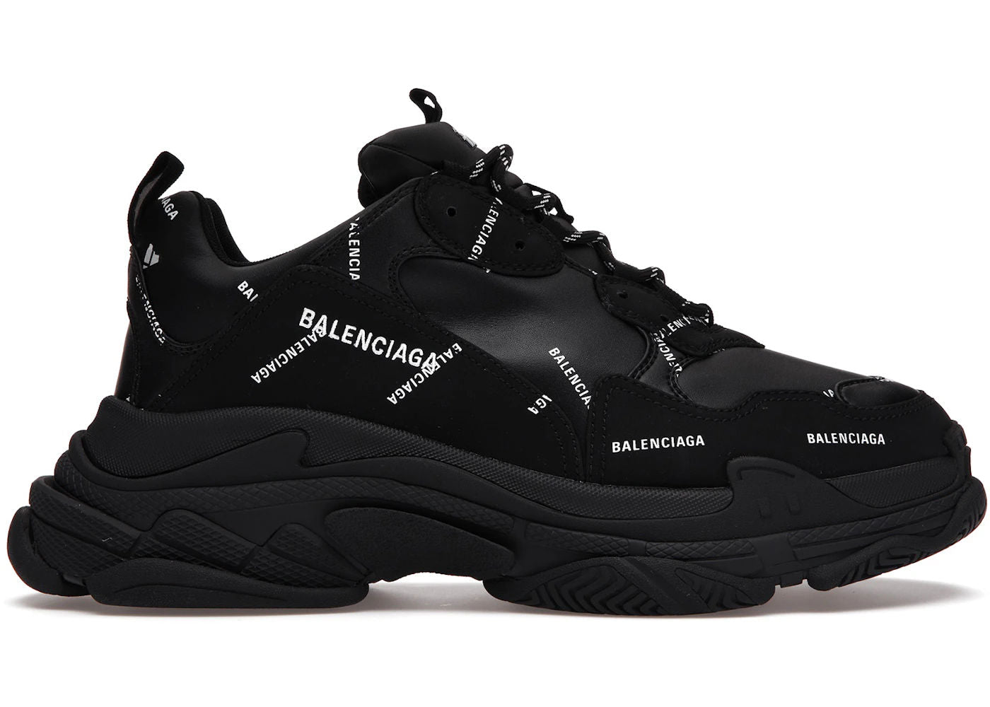 Balenciaga Triple S Allover Logo Black - Preowned