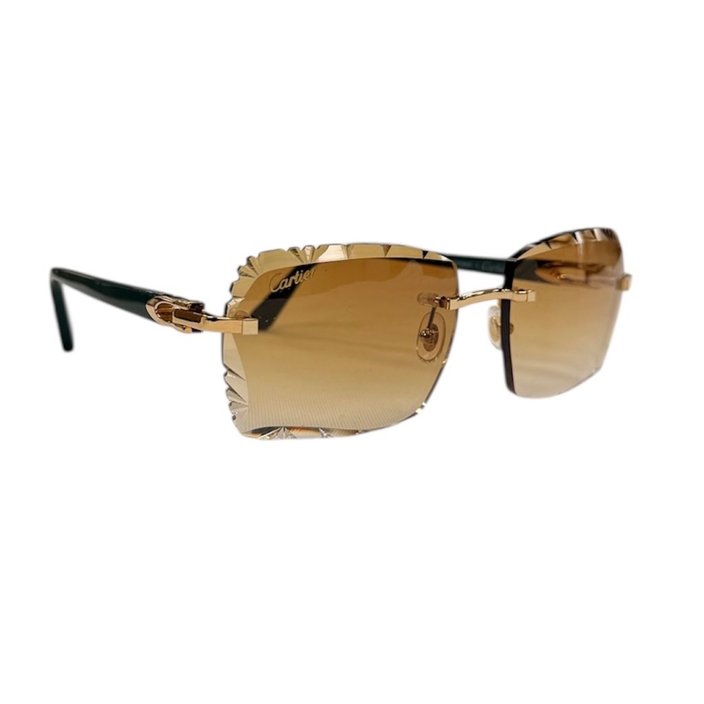 Cartier Glasses (Green Composit Sticks/Brown Diamond Cut Lenses)