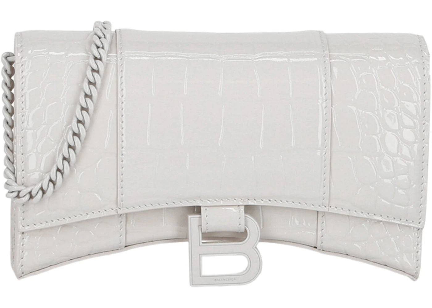 Balenciaga Hourglass Wallet With Chain White