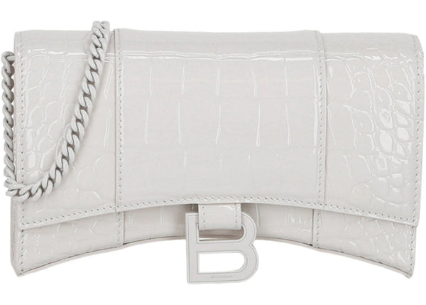 Balenciaga Hourglass Wallet With Chain White