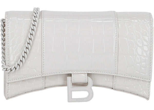 Balenciaga Hourglass Wallet With Chain White