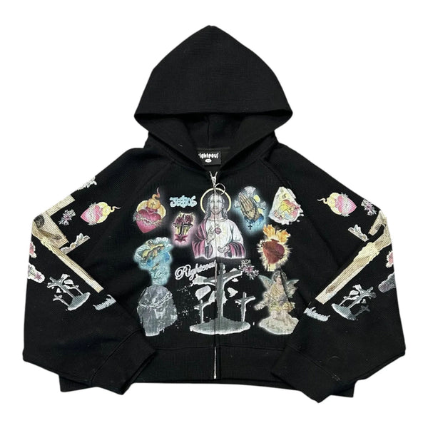 We Are Righteous Ultimate Sacrafice Thermal Zip Up Hoodie (Black) - Preowned