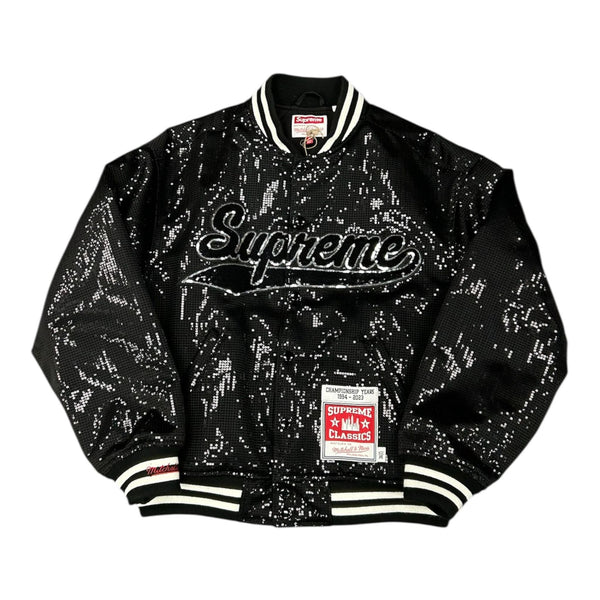 Supreme Mitchell & Ness Sequin Varsity Jacket Black - Preowned