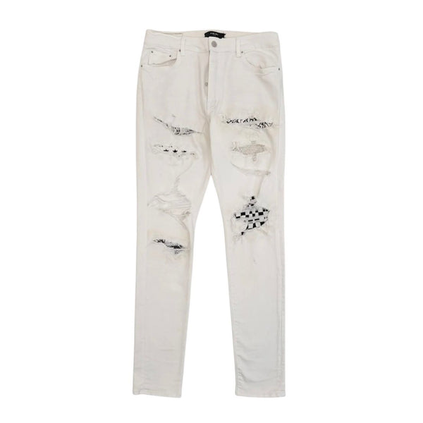 Amiri Distressed Art Patch Denim (White) - Preowned