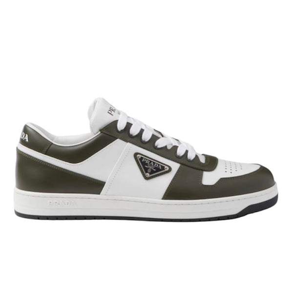 Prada Downtown Leather Sneaker Military Green/White