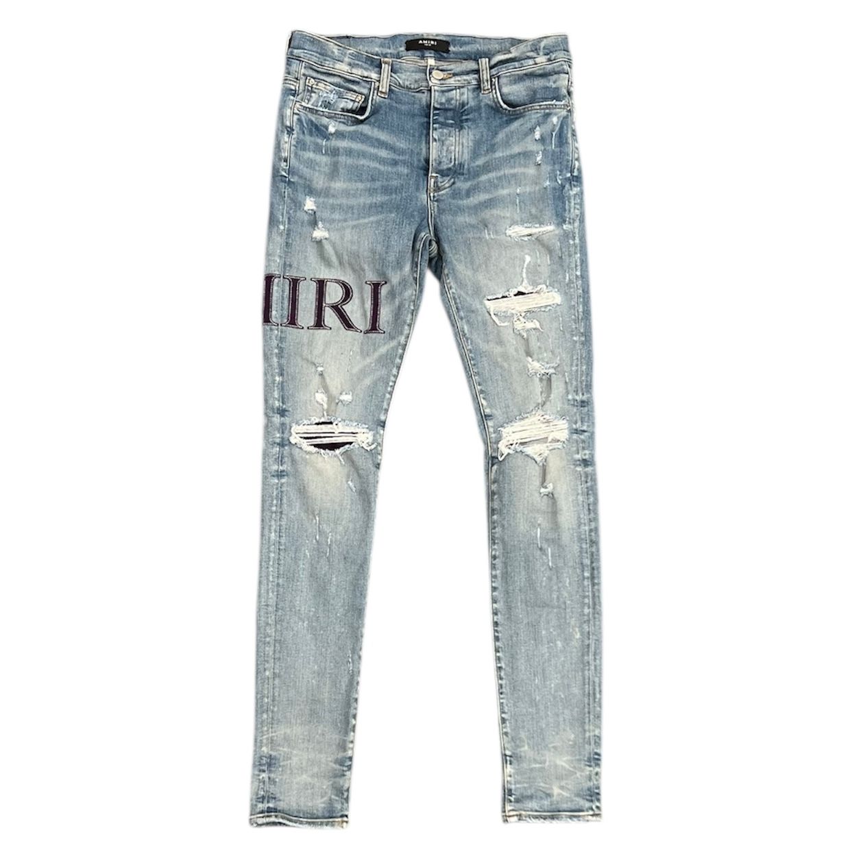 Amiri Indigo Serif Purple Logo Jean  - Preowned