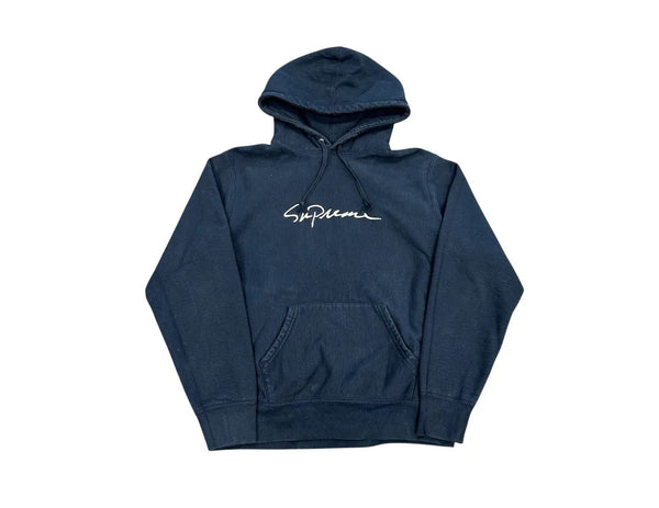 Supreme Classic Script Hooded Sweatshirt Navy - Preowned
