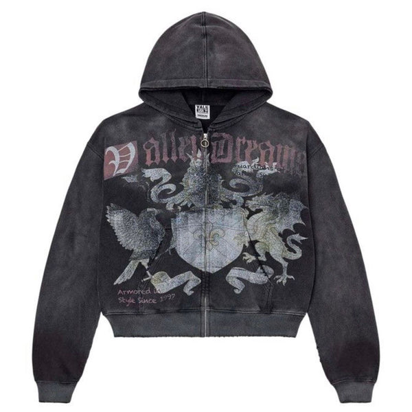 Vale Forever Vendetta Zip Up Hoodie (Washed Black) - Preowned