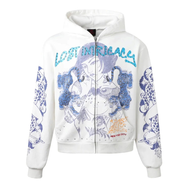 Lost Intricacy Twin Tigers Zip Up Hoodie (White)