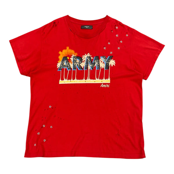 Amiri Army Distressed Tee (Red) - Preowned