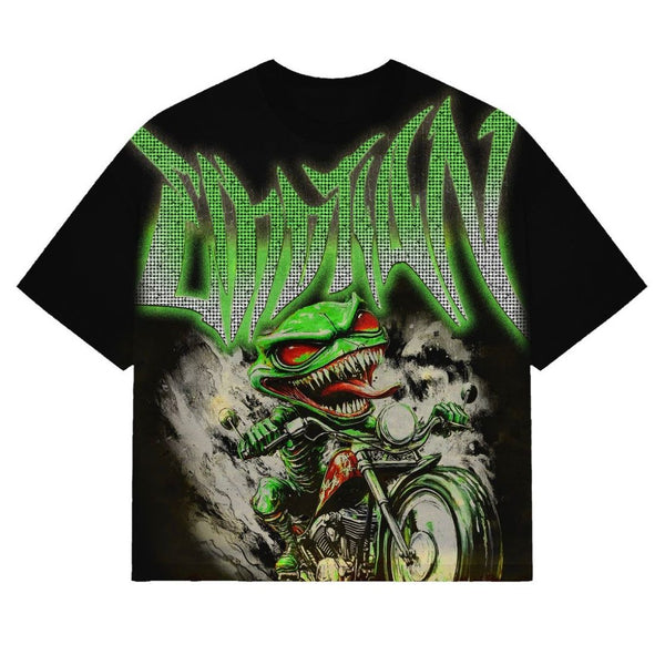 Mixed Emotion Goblin Rhinestone Tee (Black) - Preowned