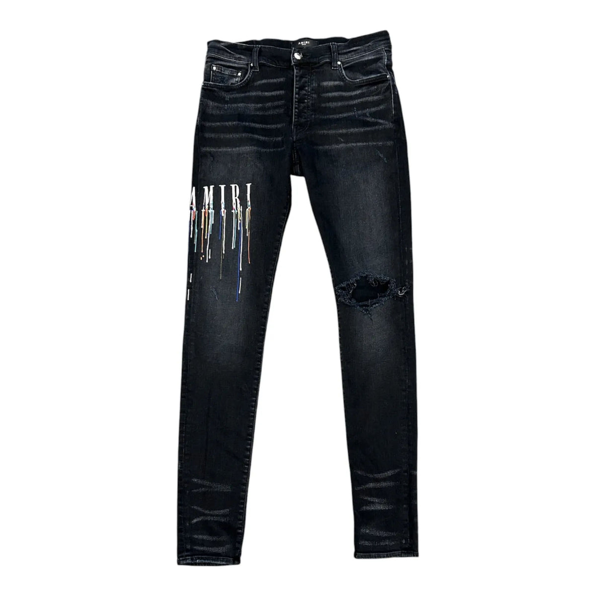 Amiri Paint Drip Logo Jeans (Black) - Preowned